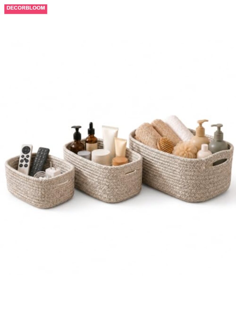 3-Pack Cotton Rope Storage Baskets 3 Sizes Woven Shelf Organizer Bins